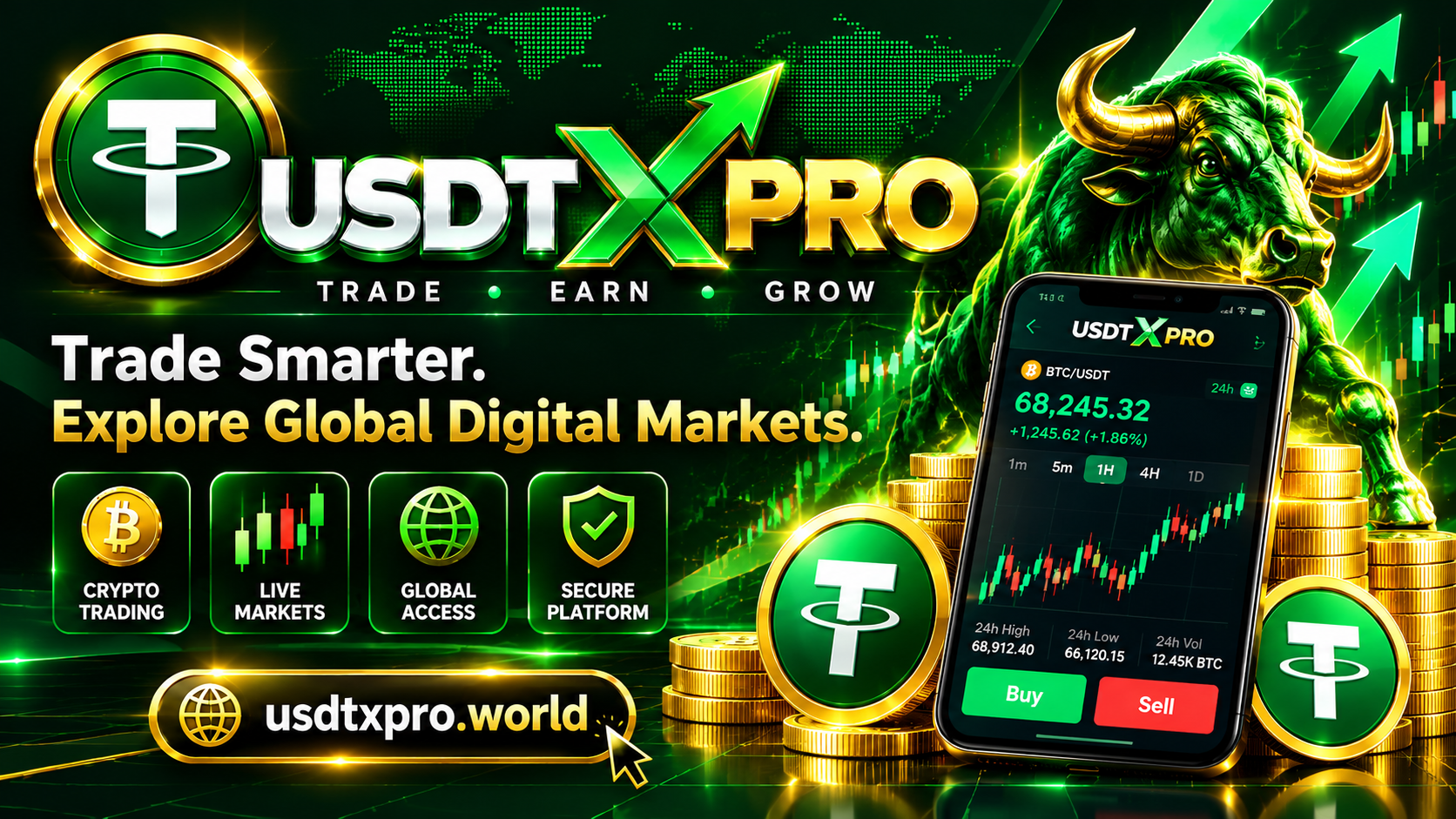 USDT X PRO premium green and gold logo